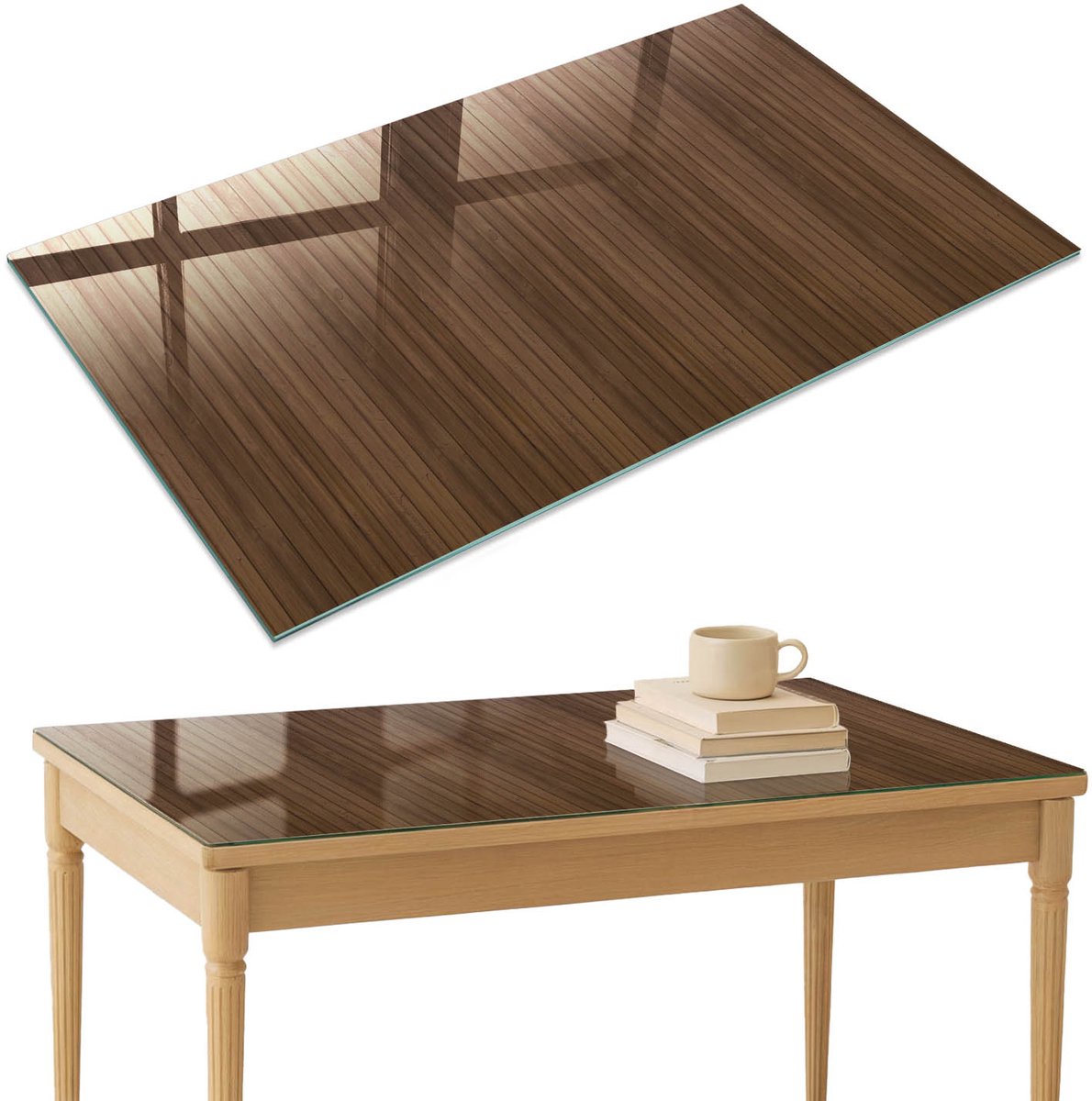 ArtPrintCave Houtstructuur Glazen Tafelblad 120x80 cm - Tafelblad Rechthoek - Bruin Glazen Eettafel - Texturen Terrastafel