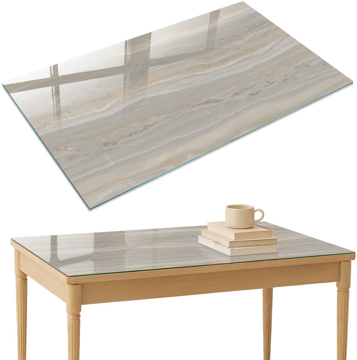 ArtPrintCave Elegante textuur Glazen Tafelblad 120x80 cm - Tafelblad Rechthoek - Beige Eettafel Met Glasplaat - Texturen Bureaublad