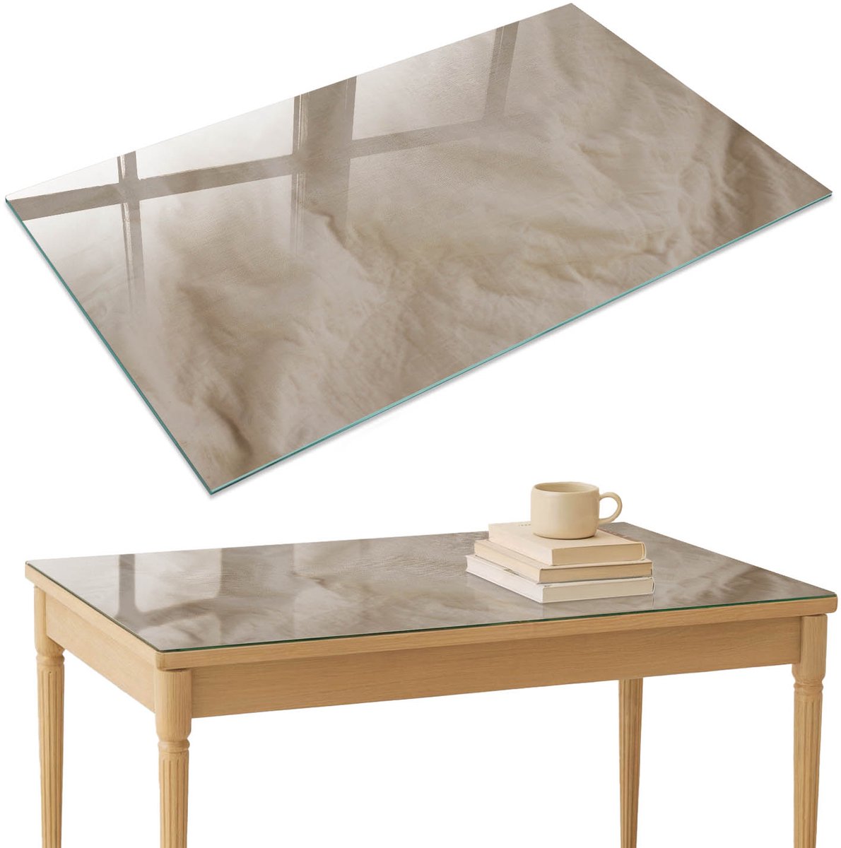 ArtPrintCave Crème materiaal Glazen Tafelblad 120x80 cm - Tafelblad Rechthoek - Romig Keukentafel - Texturen Terrastafel