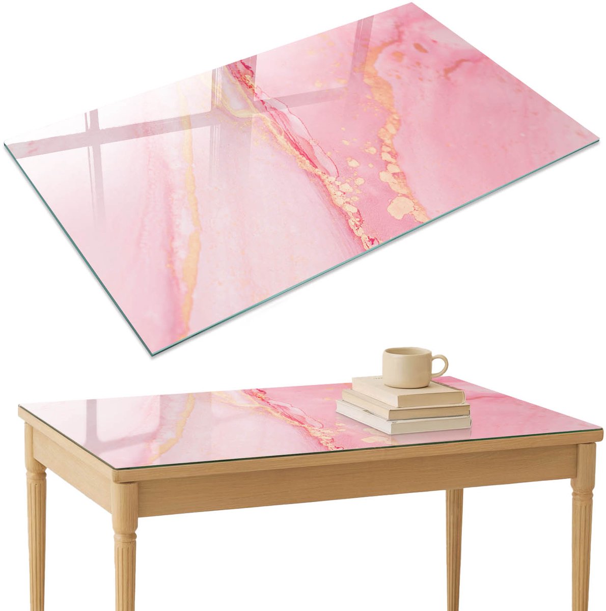 ArtPrintCave Roze abstractie Glazen Tafelblad 120x80 cm - Tafelblad Rechthoek - Roze Glasplaat - Abstractie Terrastafel