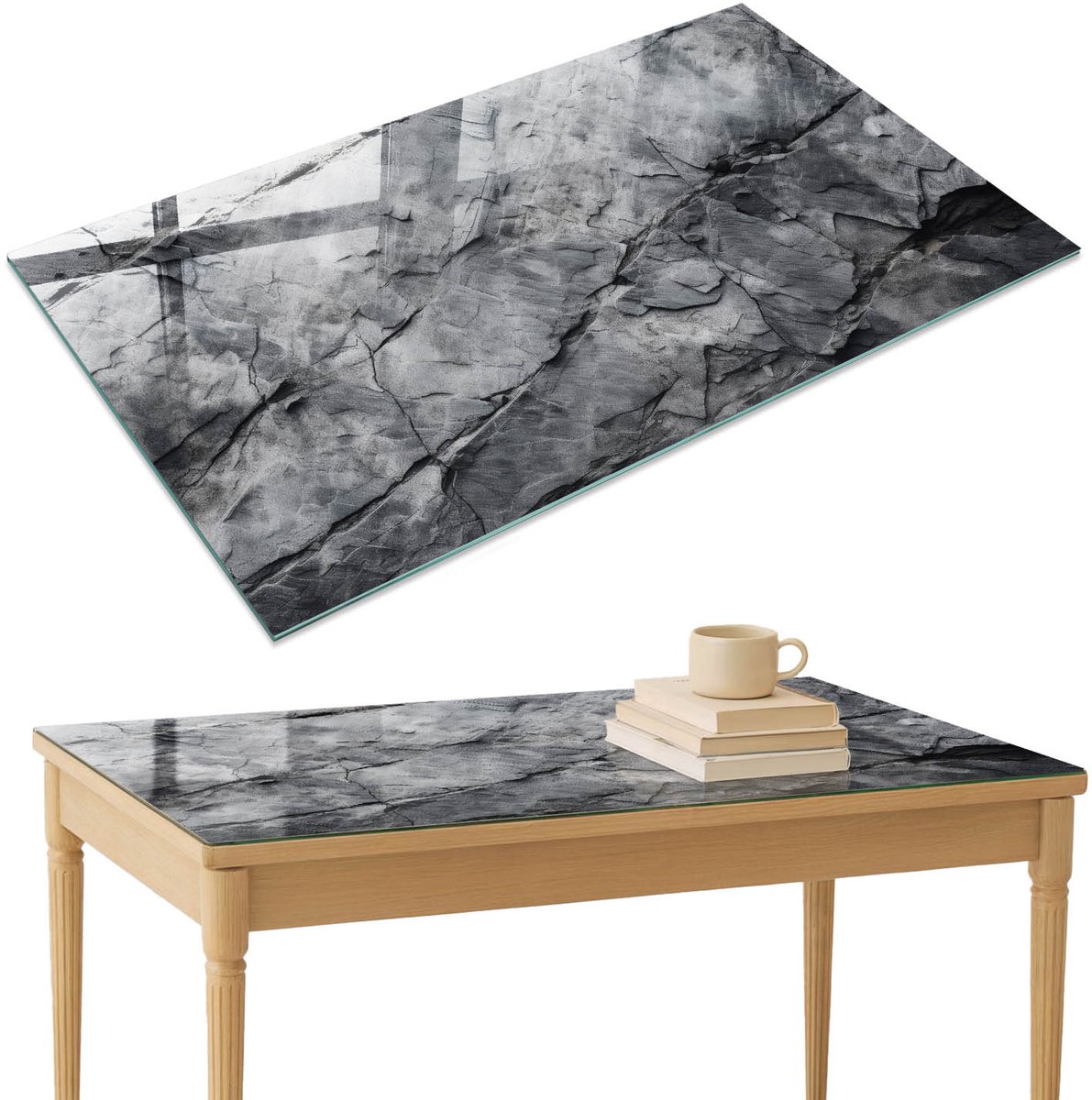 ArtPrintCave Rotsstructuur Glazen Tafelblad 120x80 cm - Tafelblad Rechthoek - Grijs Terrastafel - Texturen Bureaublad