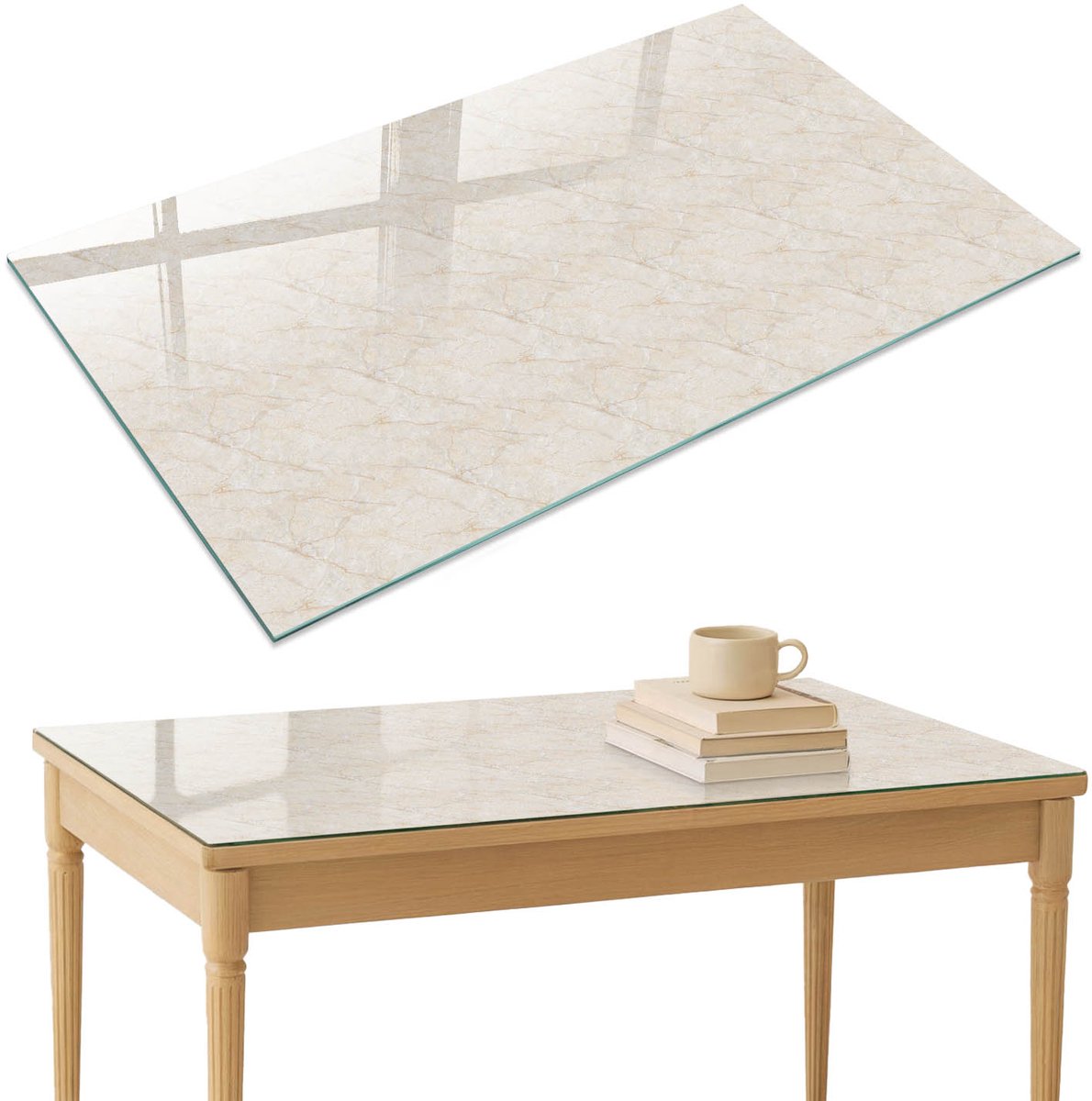 ArtPrintCave Romige textuur Glazen Tafelblad 120x80 cm - Tafelblad Rechthoek - Romig Keukentafel - Texturen Terrastafel