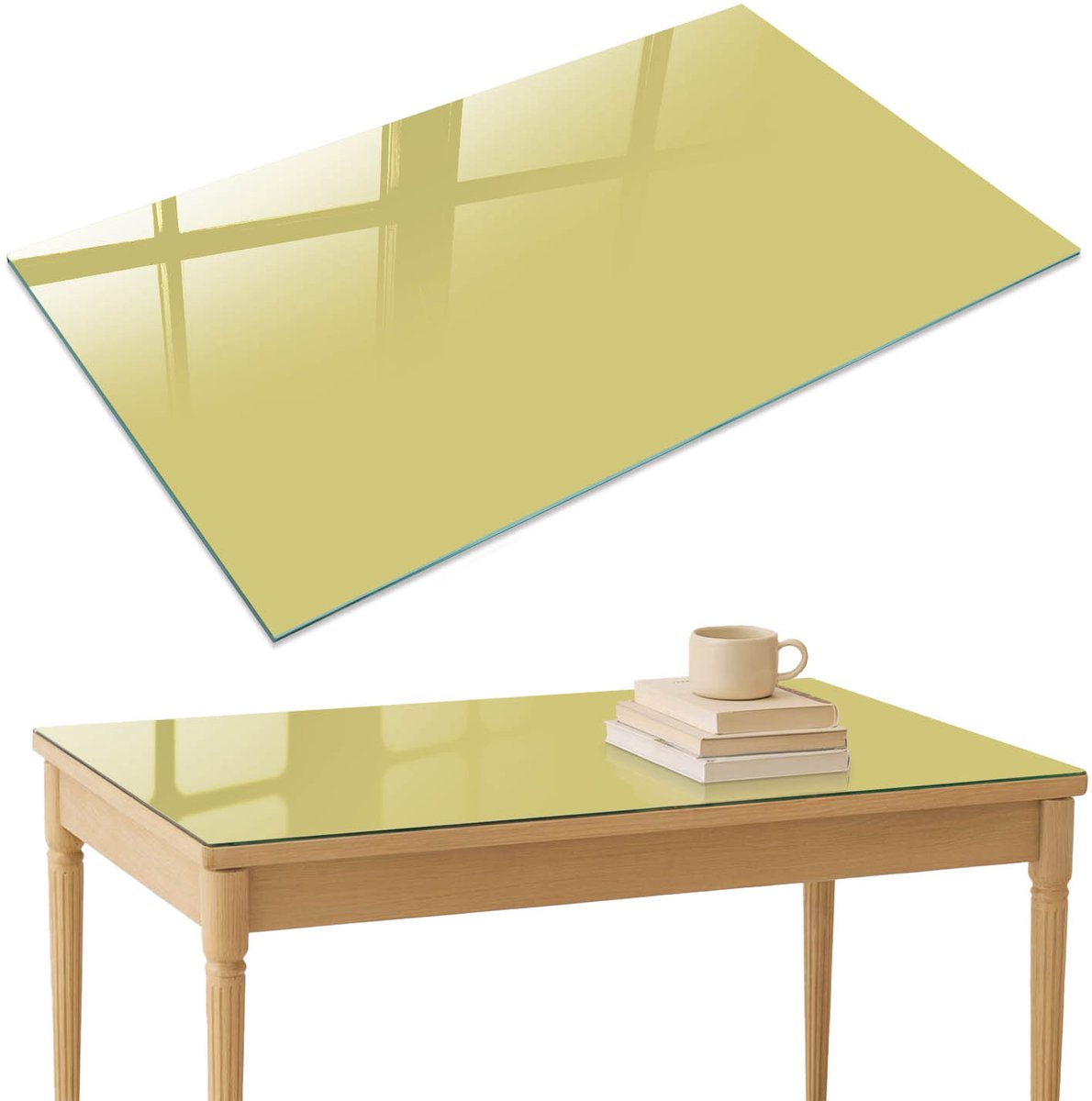 ArtPrintCave Lichte mosterd Glazen Tafelblad 120x80 cm - Tafelblad Rechthoek - Geel Keukentafel - Achtergronden en patronen Bureaublad