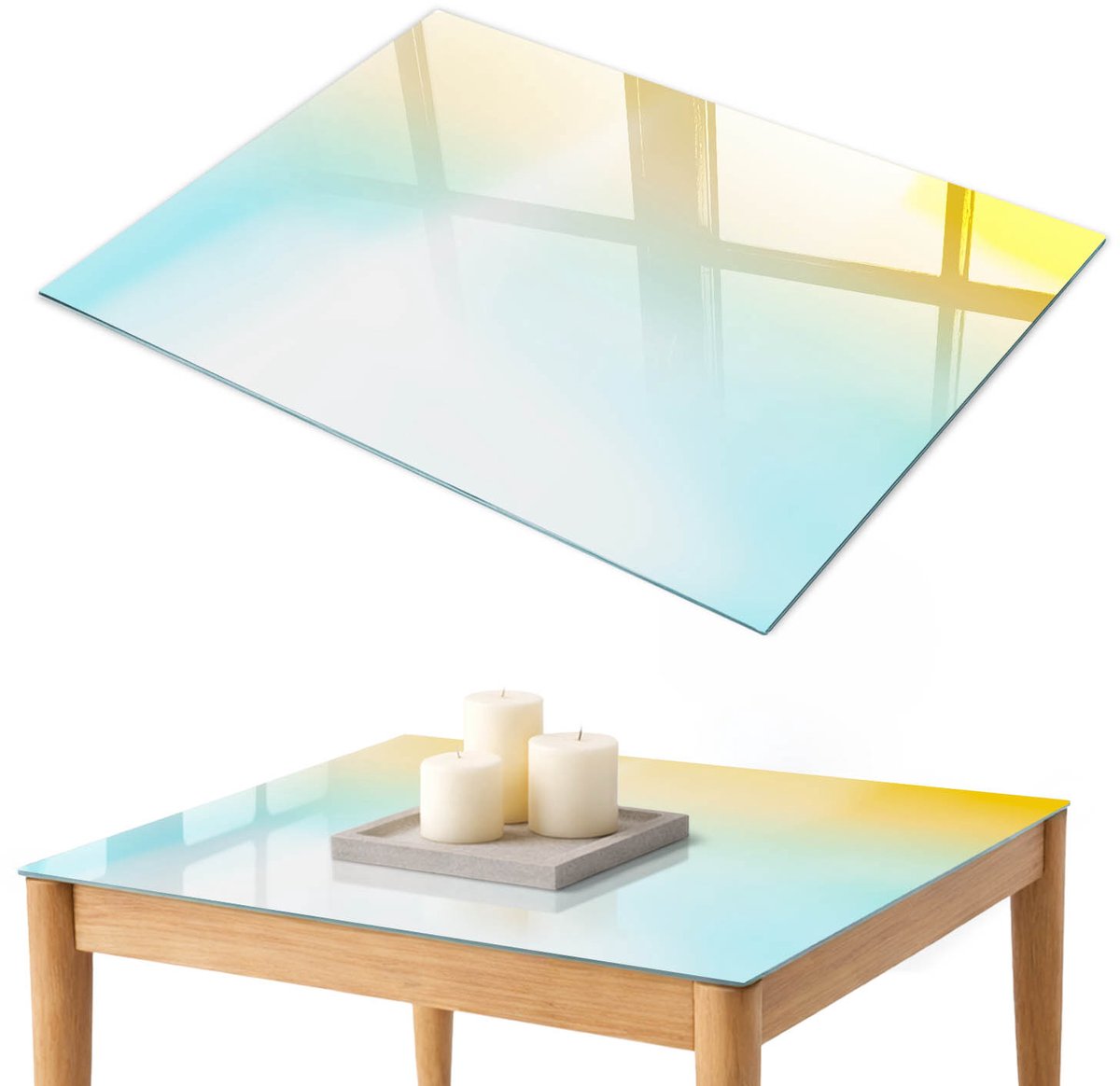 ArtPrintCave Kleurrijk verloop Glazen Tafelblad 100x70 cm - Tafelblad Rechthoek - Geel Keukentafel - Achtergronden en patronen Keukentafel