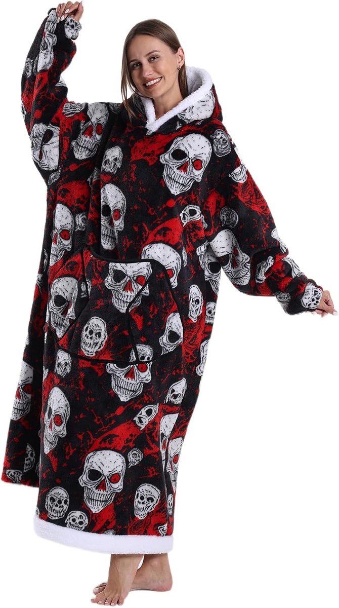 Zachte Hoodie Deken met Mouwen - Flanellen Deken met Capuchon en Zakken voor Thuis, Bank en Bed