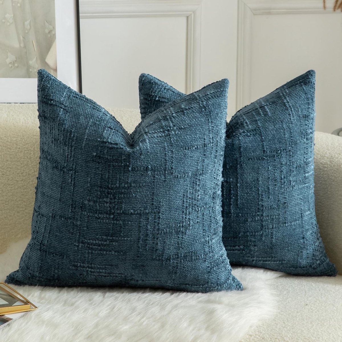 Decoratieve Kussenslopen Set van 2 - Zachte Chenille - Navy Blauw - Perfect voor Bank of Bed - ShopVlot