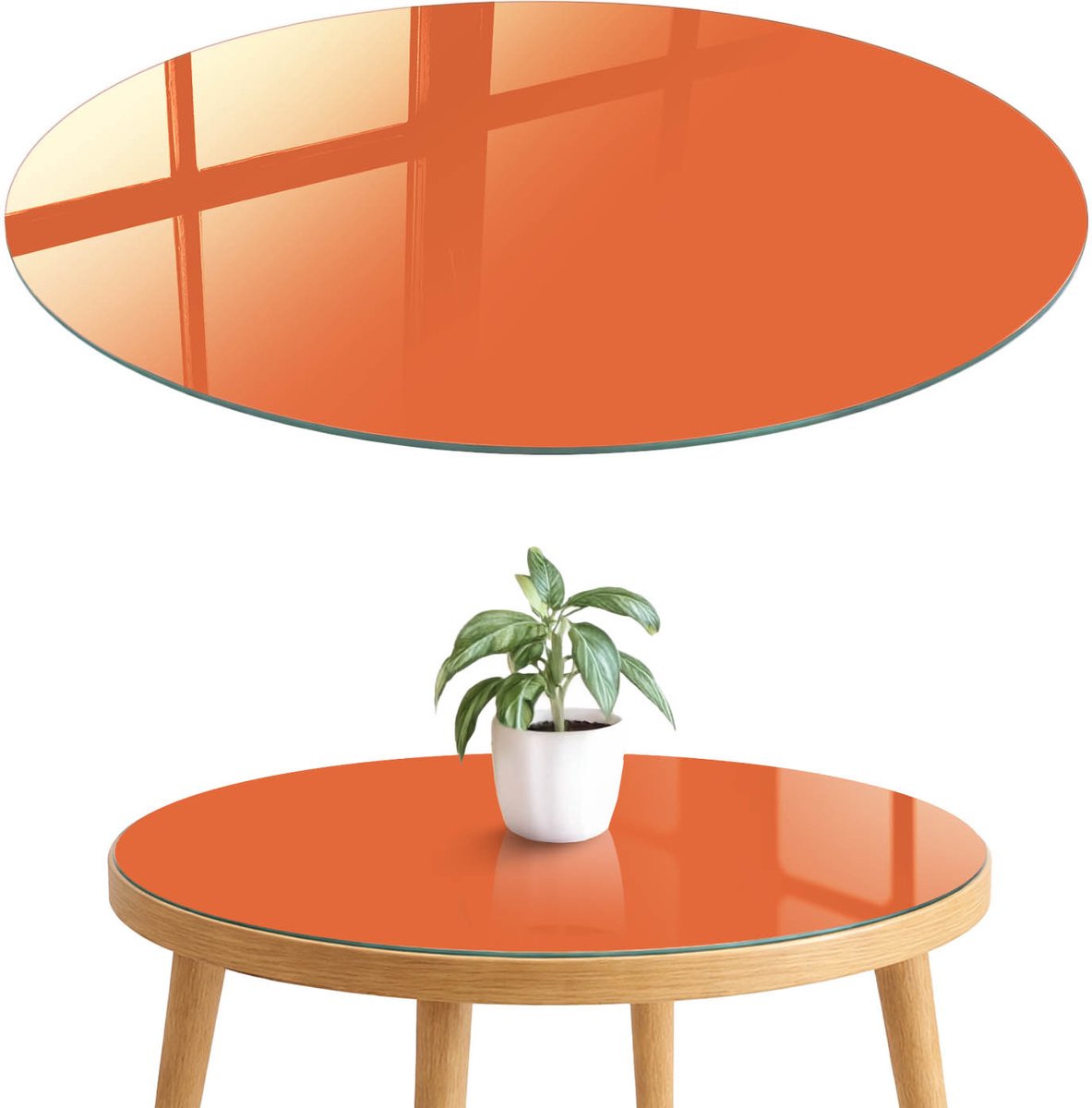 ArtPrintCave Sterk oranje Glazen Tafelblad fi70 cm - Tafelblad Rond - Oranje Keukentafel - Achtergronden en patronen Terrastafel