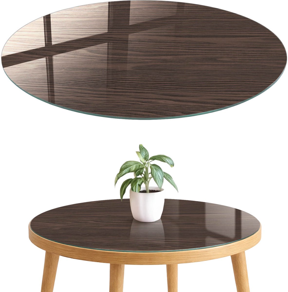 ArtPrintCave Houtstructuur Glazen Tafelblad fi70 cm - Tafelblad Rond - Bruin Keukentafel - Texturen Glasplaat