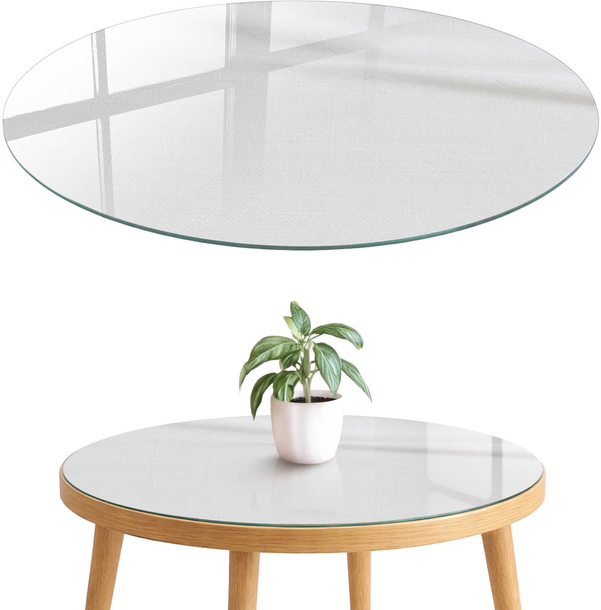 ArtPrintCave Lichte textuur Glazen Tafelblad fi70 cm - Tafelblad Rond - Wit Bureaublad - Teksten Keukentafel