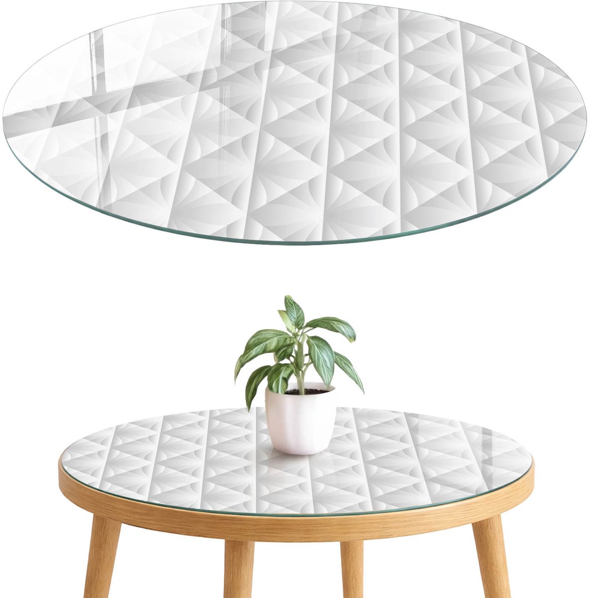 ArtPrintCave Geometrische patronen Glazen Tafelblad fi70 cm - Tafelblad Rond - Wit Glasplaat - Achtergronden en patronen Terrastafel