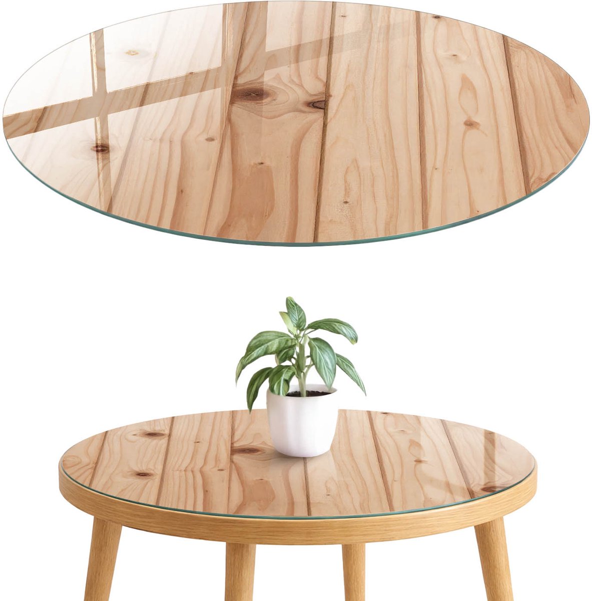 ArtPrintCave Houtstructuur Glazen Tafelblad fi70 cm - Tafelblad Rond - Beige Keukentafel - Texturen Tafelblad Glas
