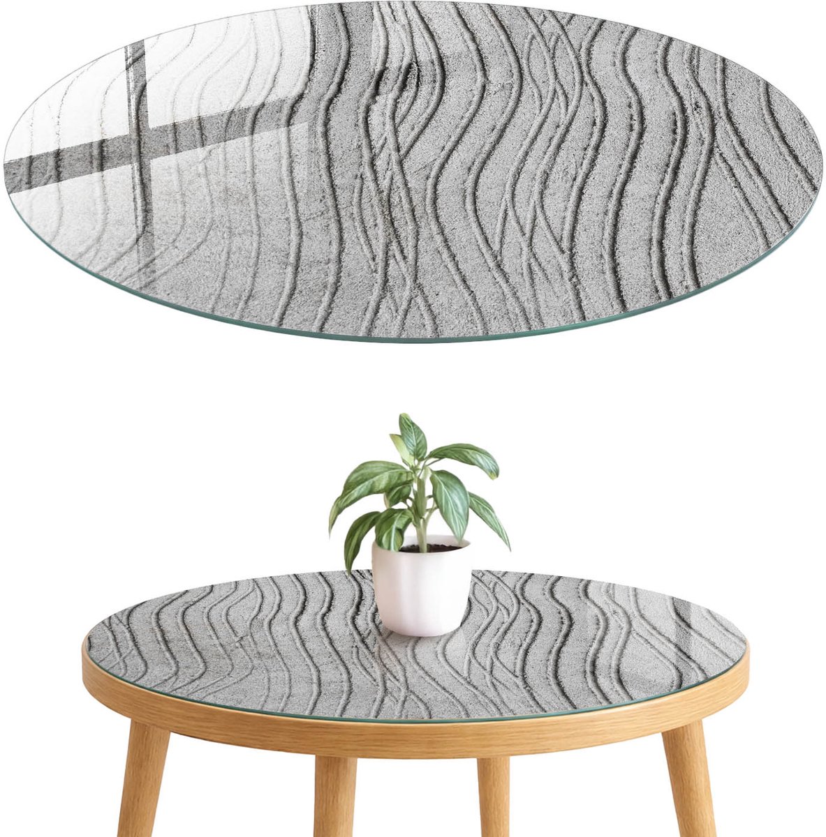 ArtPrintCave Achtergrondgolven Glazen Tafelblad fi70 cm - Tafelblad Rond - Grijs Glasplaat - Texturen Terrastafel