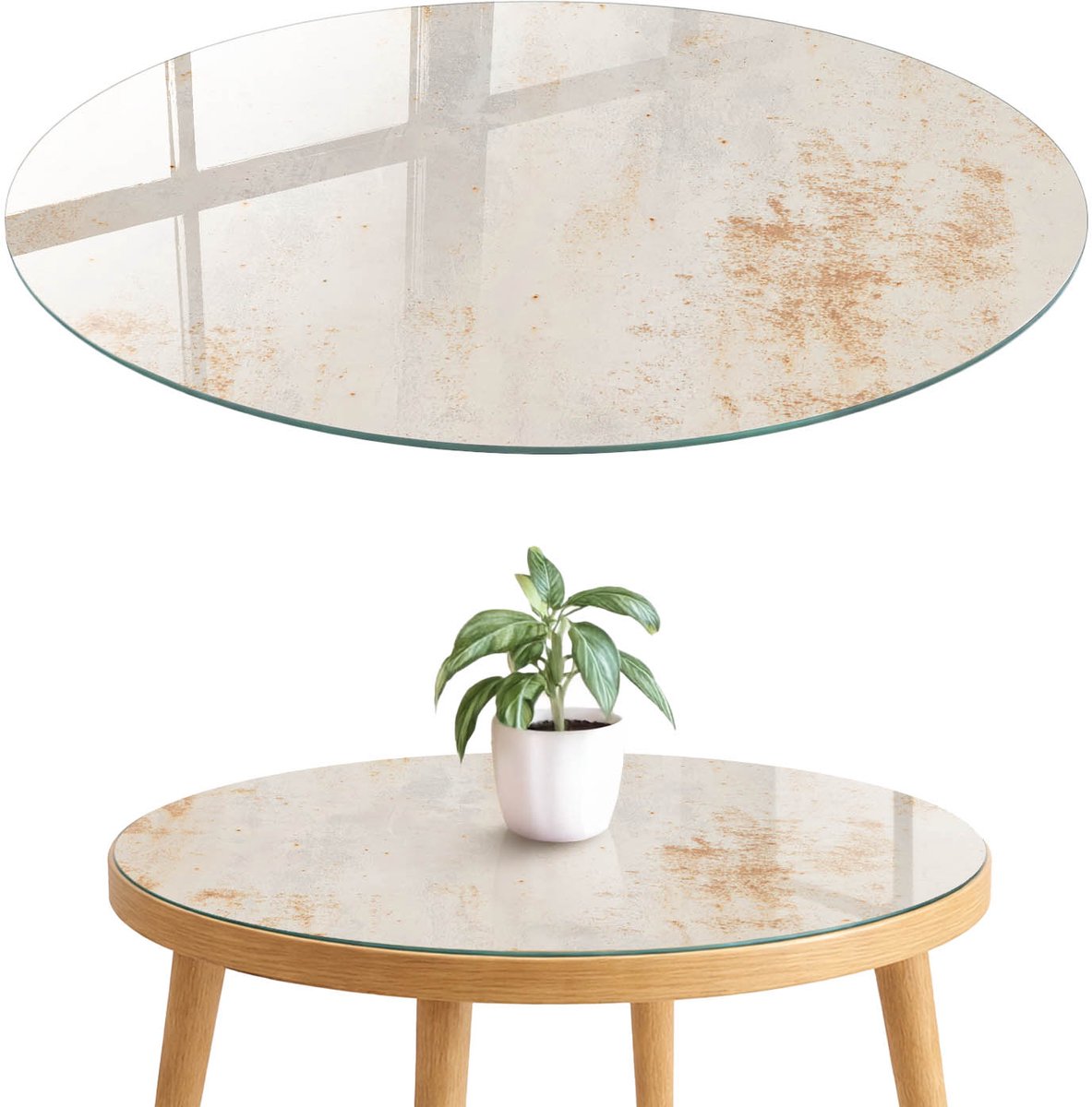 ArtPrintCave Rustieke achtergrond Glazen Tafelblad fi70 cm - Tafelblad Rond - Beige Glazen Eettafel - Texturen Keukentafel