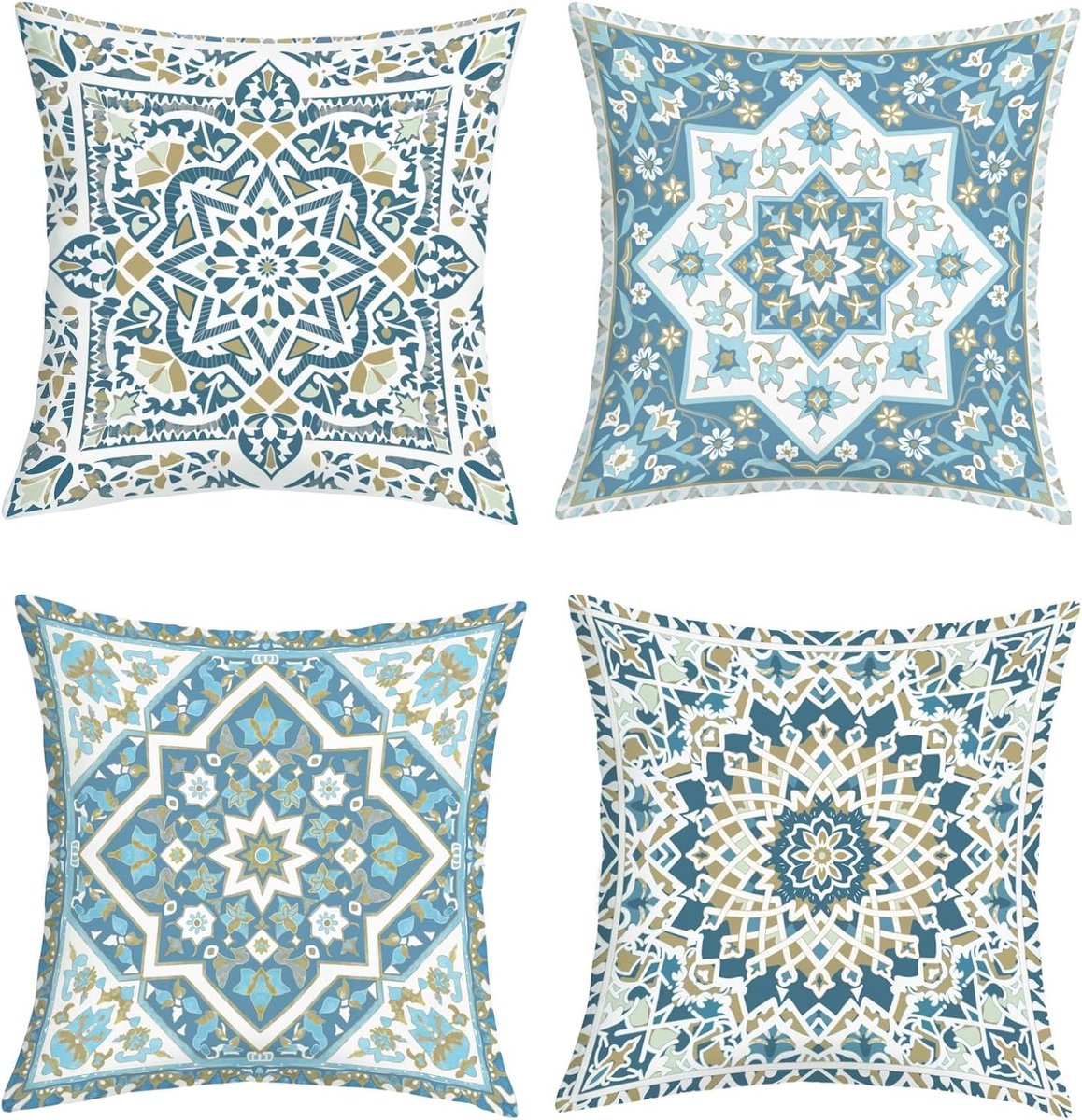 Set van 4 Bohemian Kussenhoezen met Mandala Bloemen en Retro Geometrisch Ontwerp voor Slaapkamer en Bank - 45 x 45 cm Decoratieve Kussens