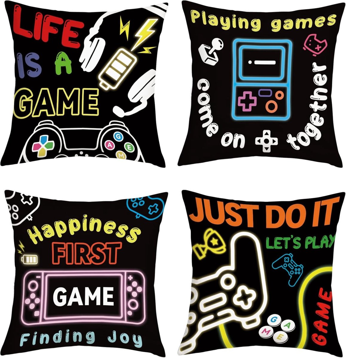 Set van 4 Gamer Kussenslopen 45x45cm voor Video Game Decoratie in Jongenskamer, Speelkamer en Woonkamer