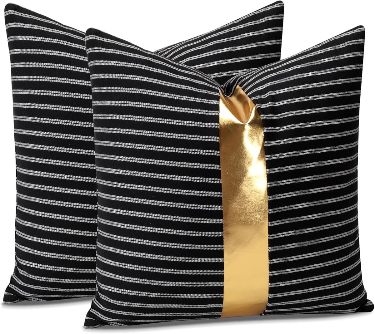 Set van 2 Gestreepte Kussenhoezen voor Decoratie in Tuin en Slaapkamer - 45 x 45 cm, Wit en Zwart