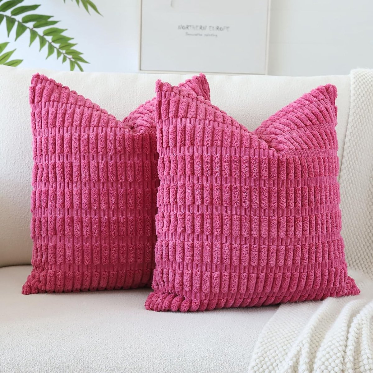 Set van 2 Corduroy Kussenslopen, Moderne Decoratieve Kussens voor Bank en Slaapkamer, Zacht en Stijlvol in Roze en Rood 60 x 60 cm