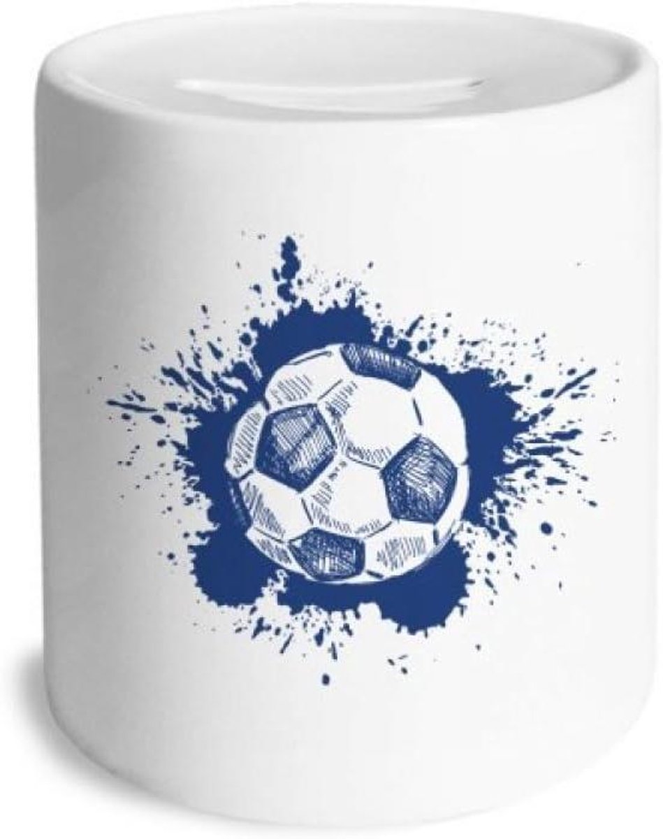 Voetbal Spaarpot - Muntkoffer Kinderen - Geld Besparen - Verwijderbare Rubberen Stop - 9 cm Hoog - Blauw