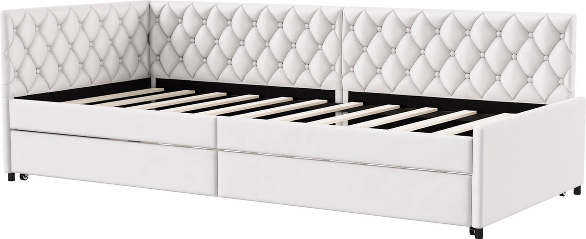 Happiq Gestoffeerd Tweepersoonsbed Beige - met Lattenbodem