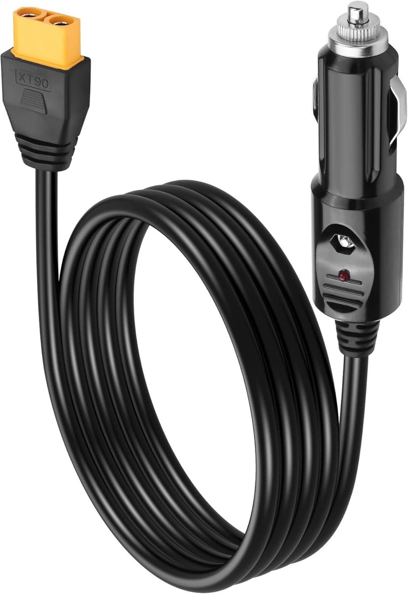 SnelShoppen - Car Cigarette Lighter Kabel 16 AWG naar XT90 Female, 12V/24V Auto Oplader Connector met LED Indicatoren, 1.5m voor Motorfiets en Zonne-e