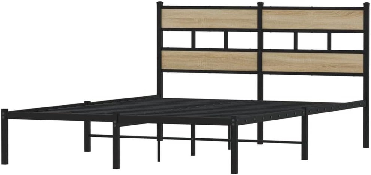 Bedframe Metaal - Ledikant Tweepersoons - Slaapkamer Inrichten - Stabiel Duurzaam Frame - 160x200 cm - Sonoma Eiken