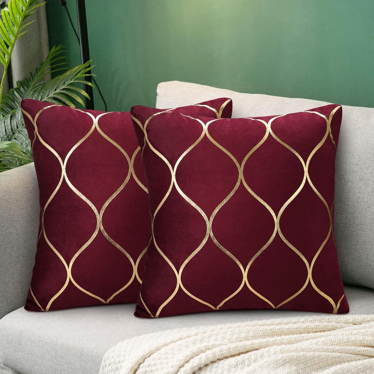 Kussensloop 45 x 45 cm - bordeauxrood fluweel - set van 2 - moderne decoratie voor woonkamer - ShopVlot