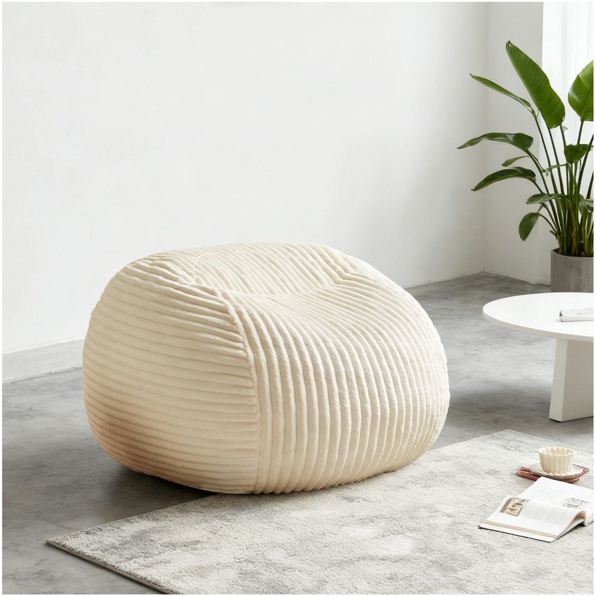 COVREO Zitzak 85x85x60 cm beige, stoffen bekleding zonder montage