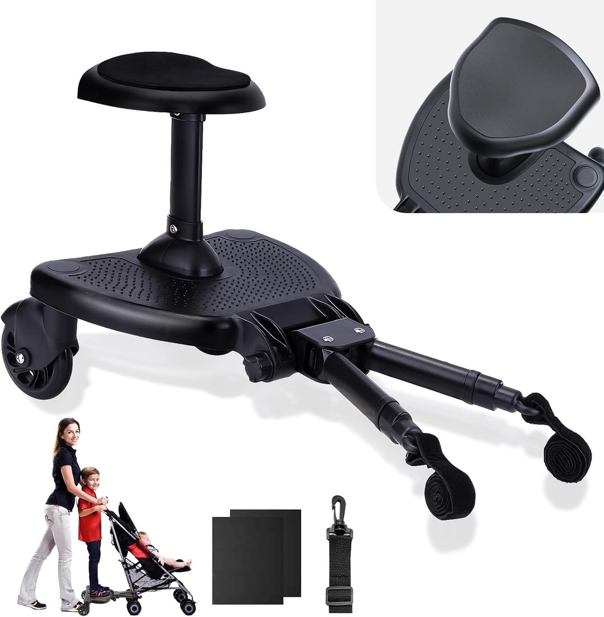 SnelShoppen - Vihir Buggy Board met Zitting Universele Stroller Board voor Kinderen 2-6 Jaar - Comfortabele en Ruime Zitplek - Ideaal voor Wandelwagen