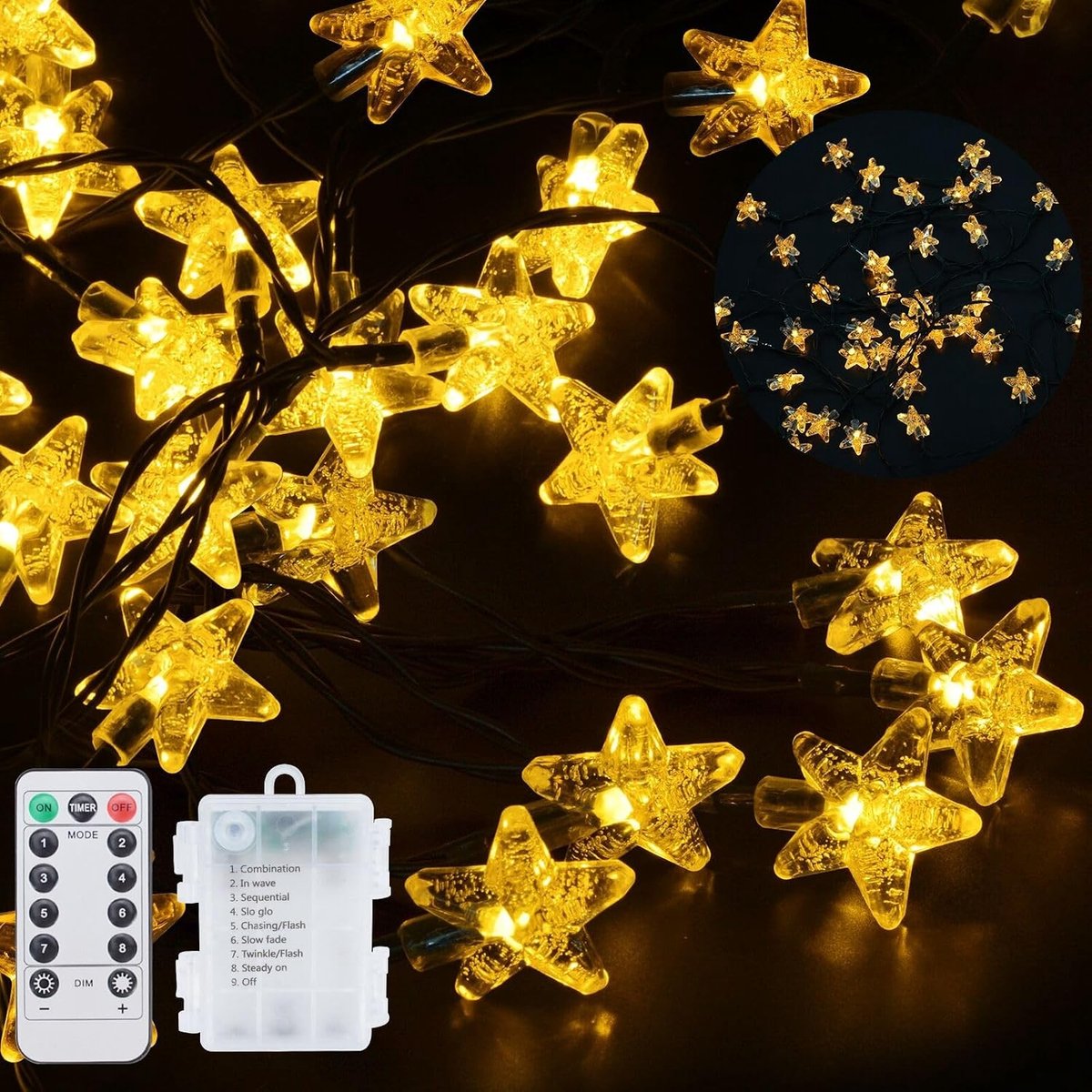 40LED Fairy Lights Batterij Werkt Waterdicht - 8 Modes Kerstverlichting - Indoor Outdoor Fairy String Licht met Afstandsbediening - Bubble Star - voor Kerst Tuin Patio Hek Yard Decor