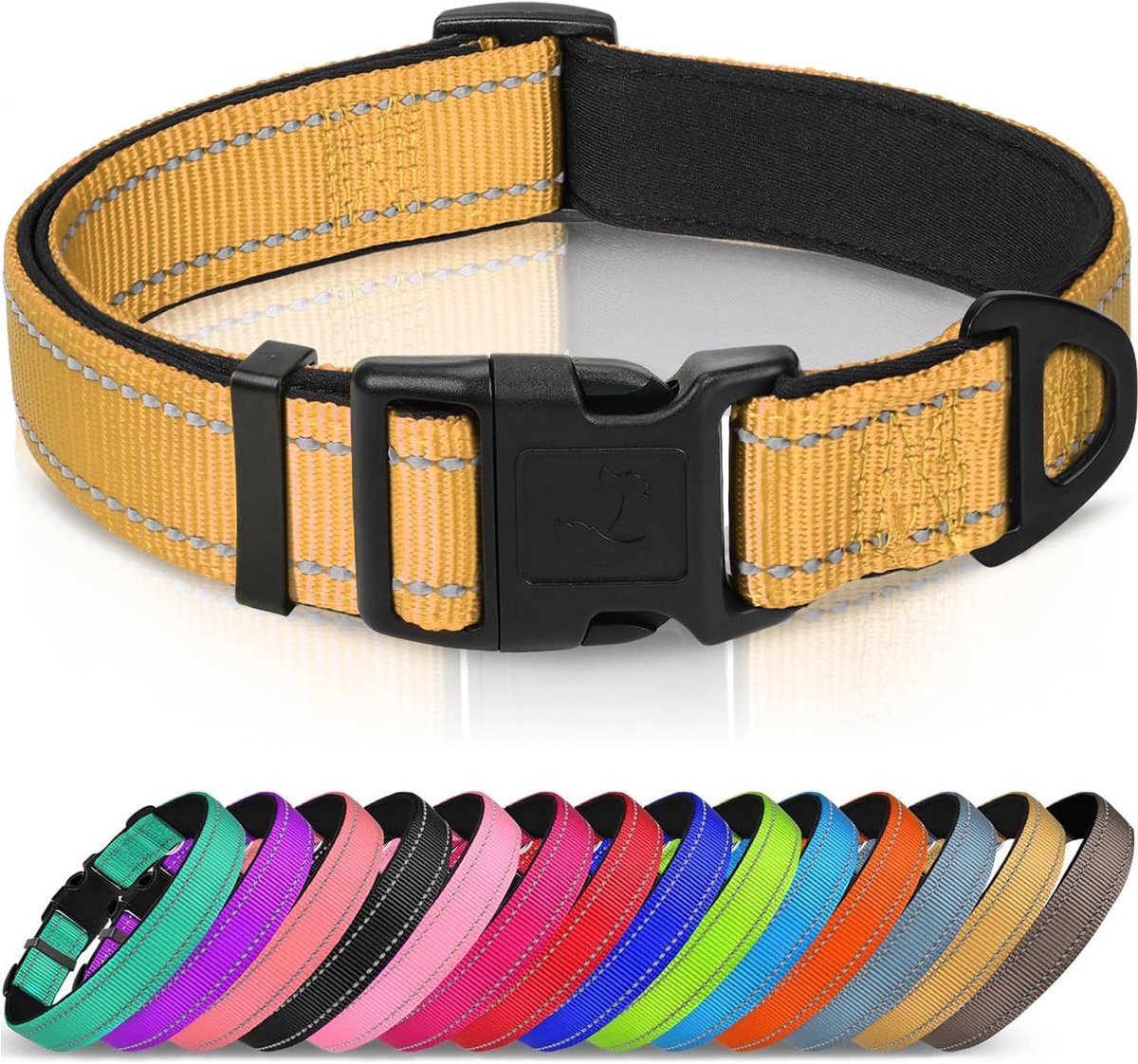 SnelShoppen - Reflecterende Hondenhalsband met Veiligheidssluiting, Verstelbare Hondenhalsband met Zachte Neopreen Voering voor Kleine Honden, XS, Bru