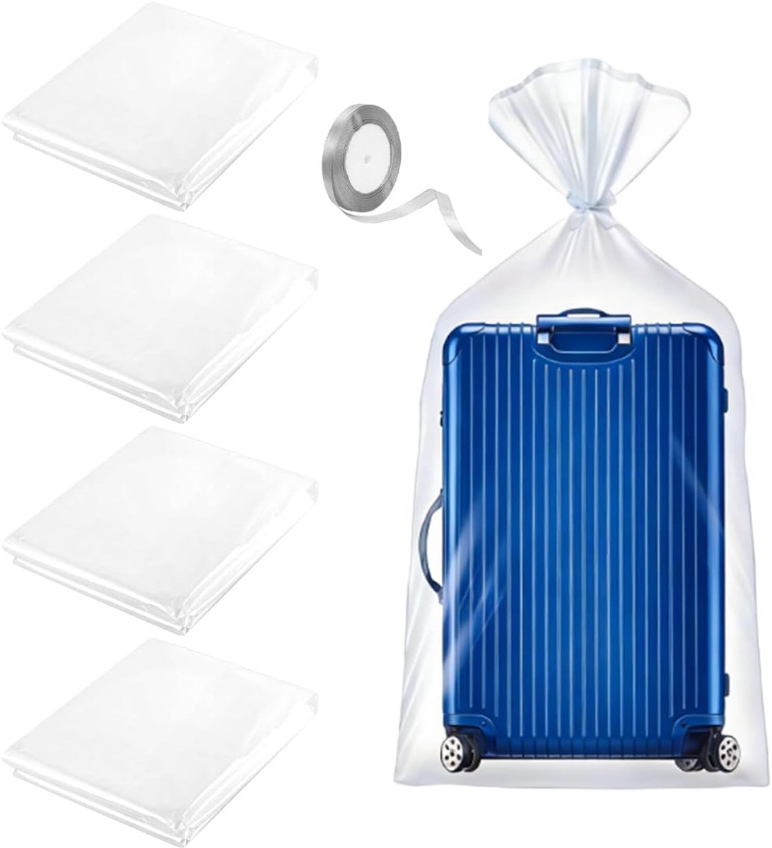 SnelShoppen - 4 Stuks Extra Grote Transparante Plastic Zak, 100x150cm | Herbruikbare en Waterdichte Opbergzakken voor Baggage, Meubels, Kleding