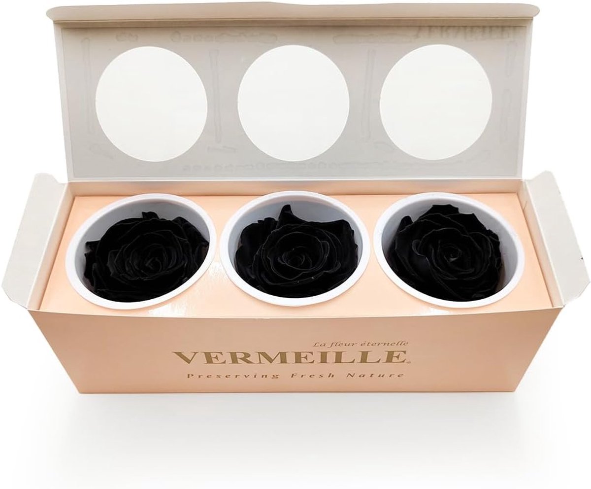 SnelShoppen - XL Gestoorde Rozen in Doos - 3 Stuks - Decoratieve Drogen Bloemen - Luxe Interieur Accessoire - Duurzaam en Onderhoudsarm - Zwart
