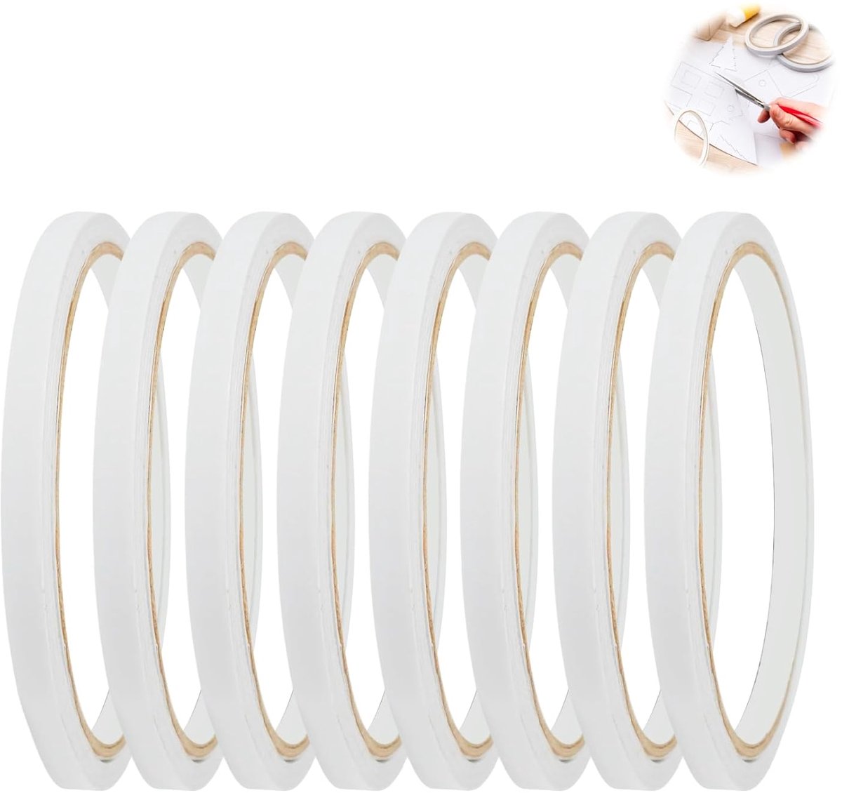 SnelShoppen - Pack van 8 Transparante Dubbelzijdige Plakband, Extra Sterk, 50 m Lang, 6 mm Breed, 0.15 mm Dik, Warmtebestendig en Waterproof, Ideaal v