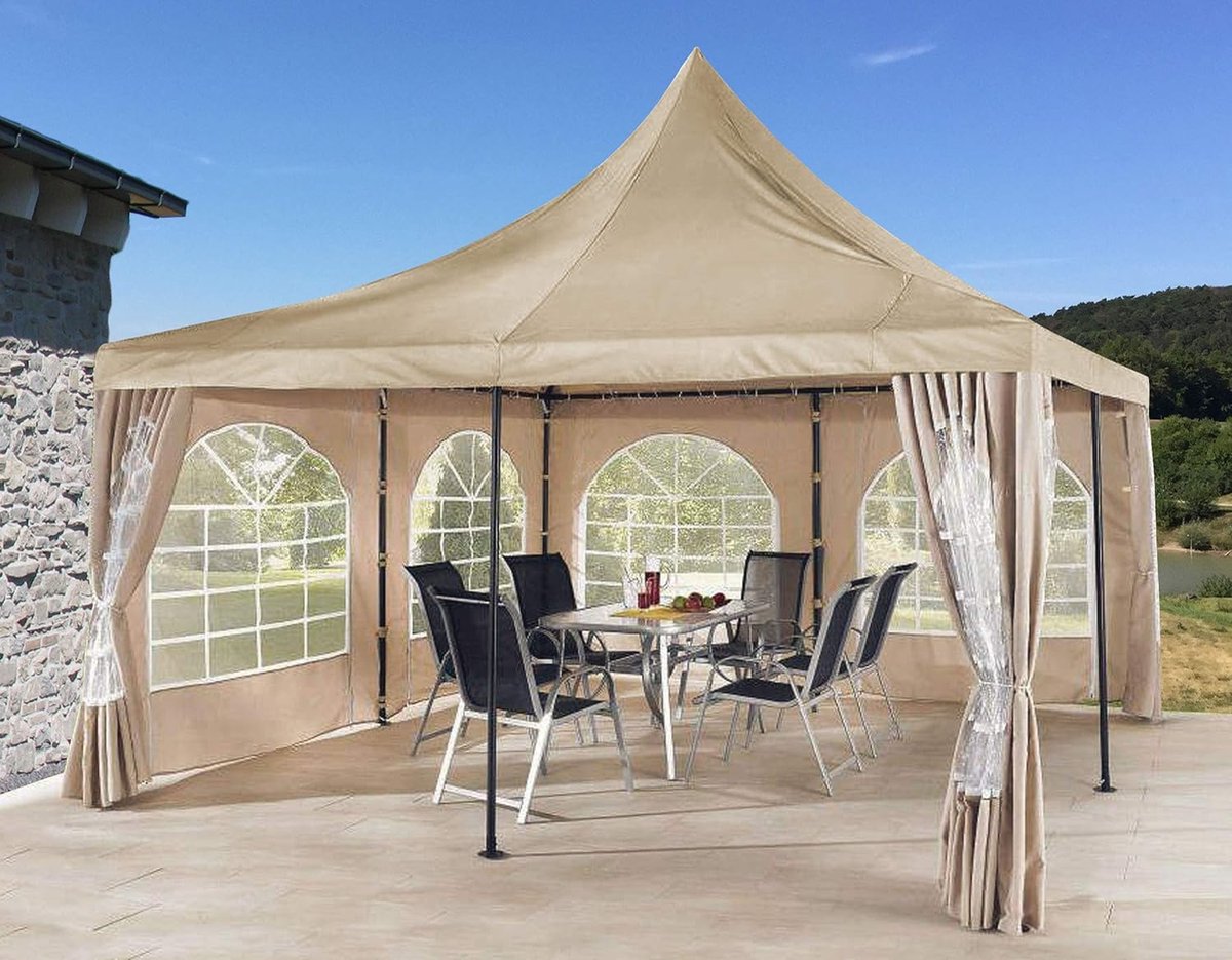 SnelShoppen - Vervangend Dak voor Loungepaviljoen 4x4m - Zandkleurig - 100% Polyester met PVC Coating - Ideaal voor Tuin, Feest, Camping