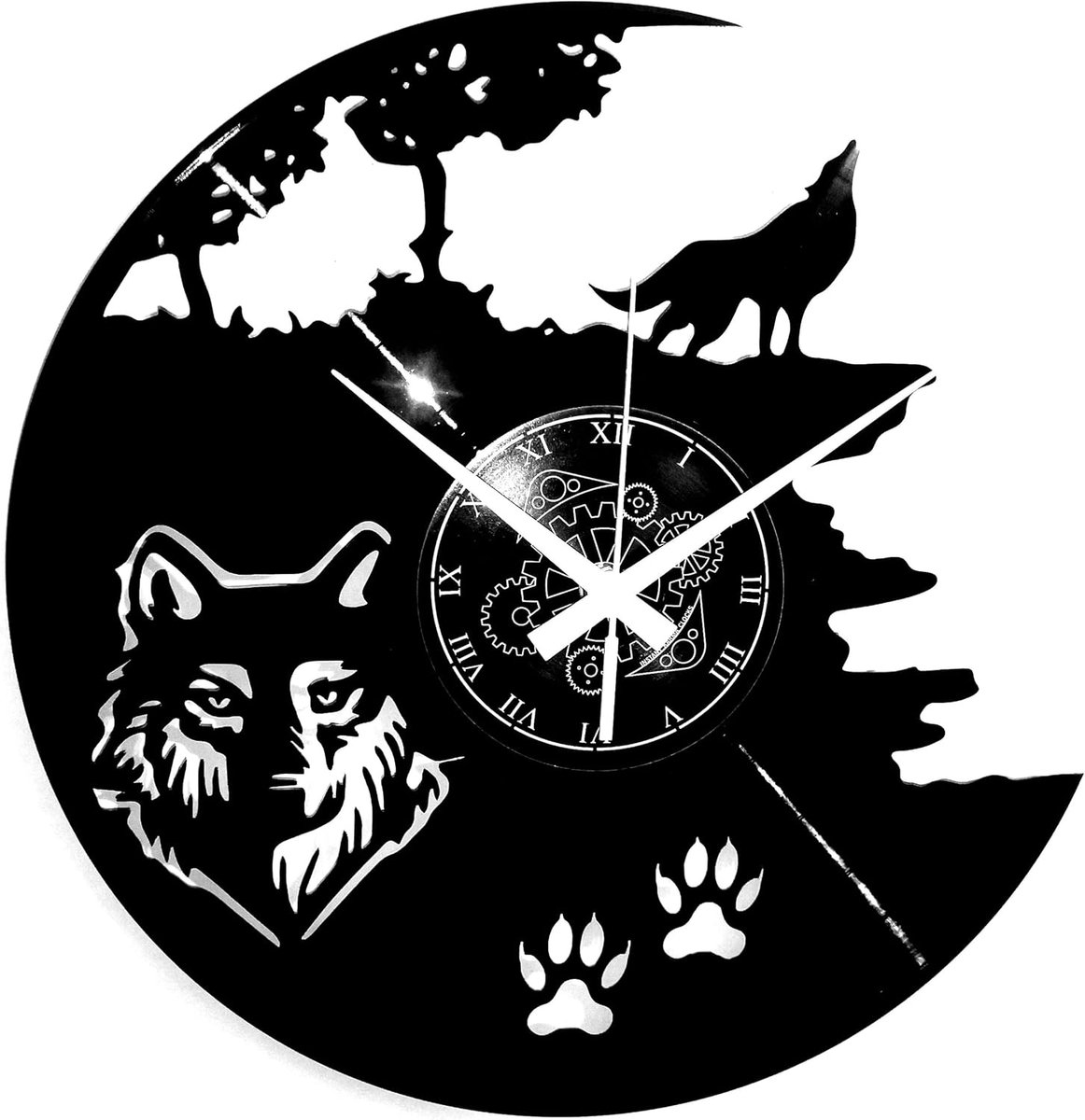 SnelShoppen - Vinyl wandklok met wolf - Stil quartz uurwerk - 30 cm - Unieke wanddecoratie voor kinderkamer, woonkamer, keuken - Perfect cadeau voor v