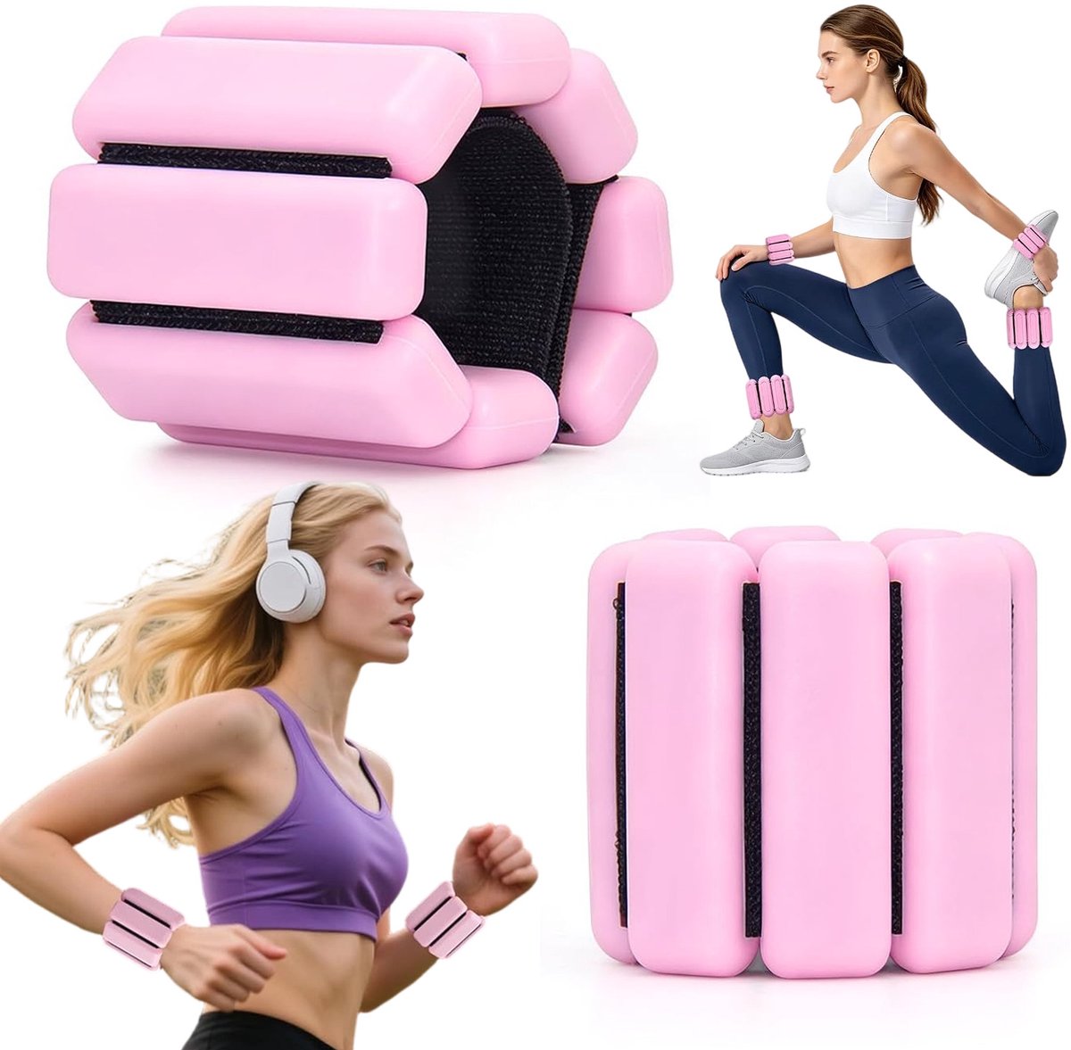 Gewichtsbanden Set - Enkelgewichten - Enkel en Pols Gewichten - 2 Stuks - Roze - 450 g - Verstelbaar - Fitness Training - Voor Yoga Pilates Wandelen en Hardlopen