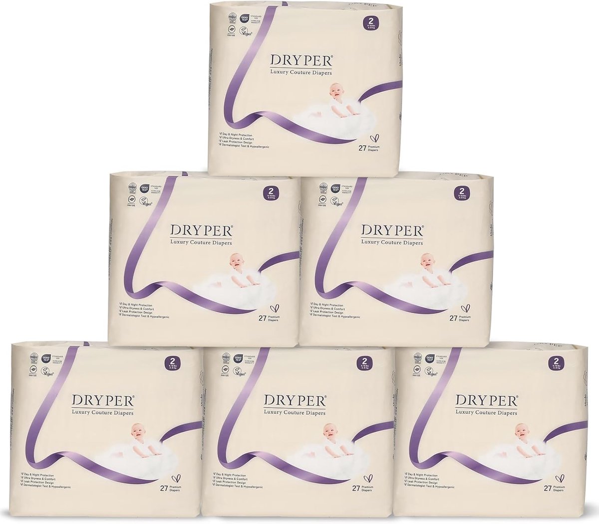 SnelShoppen - Baby luiers DRYPER maat 2 (4-8 kg), ultradunne zachte hypoallergene luiers, 3D-lekrebarrières, vochtindicator, 162 stuks premium luiers
