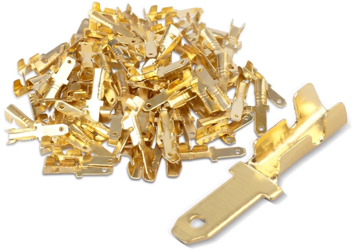 100 stuks messing spade krimpaansluitingen, 2,8mm breedte, voor kabels 0,5mm² - 1mm²