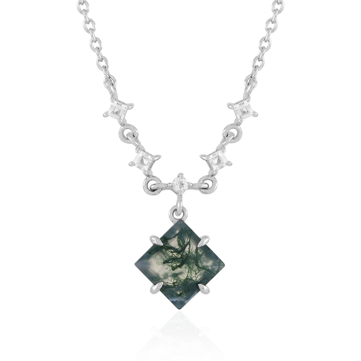 Cavill - Zilveren Halsketting 925 Sterling - Braziliaanse Mosagaat 2,002 ct - Witte Topaas 0,28 ct - Elegante Ketting Prong Zetting