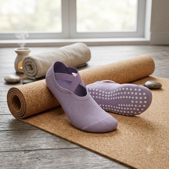 Paars antislip pilates sokken dames ademende ballet sokken met kruiselastiek siliconen antislip zool lage sport sokken voor yoga pilates barre dans fitness en vloeroefeningen maat 36-40 — afbeelding 5