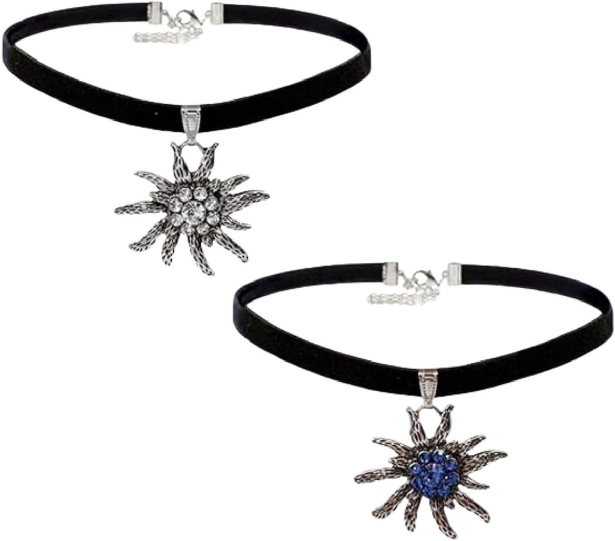 Traditionele kostuumketting met kraag in wit en blauw, sieraden voor feestelijke gelegenheden en Beierse outfits, uniek en stijlvol