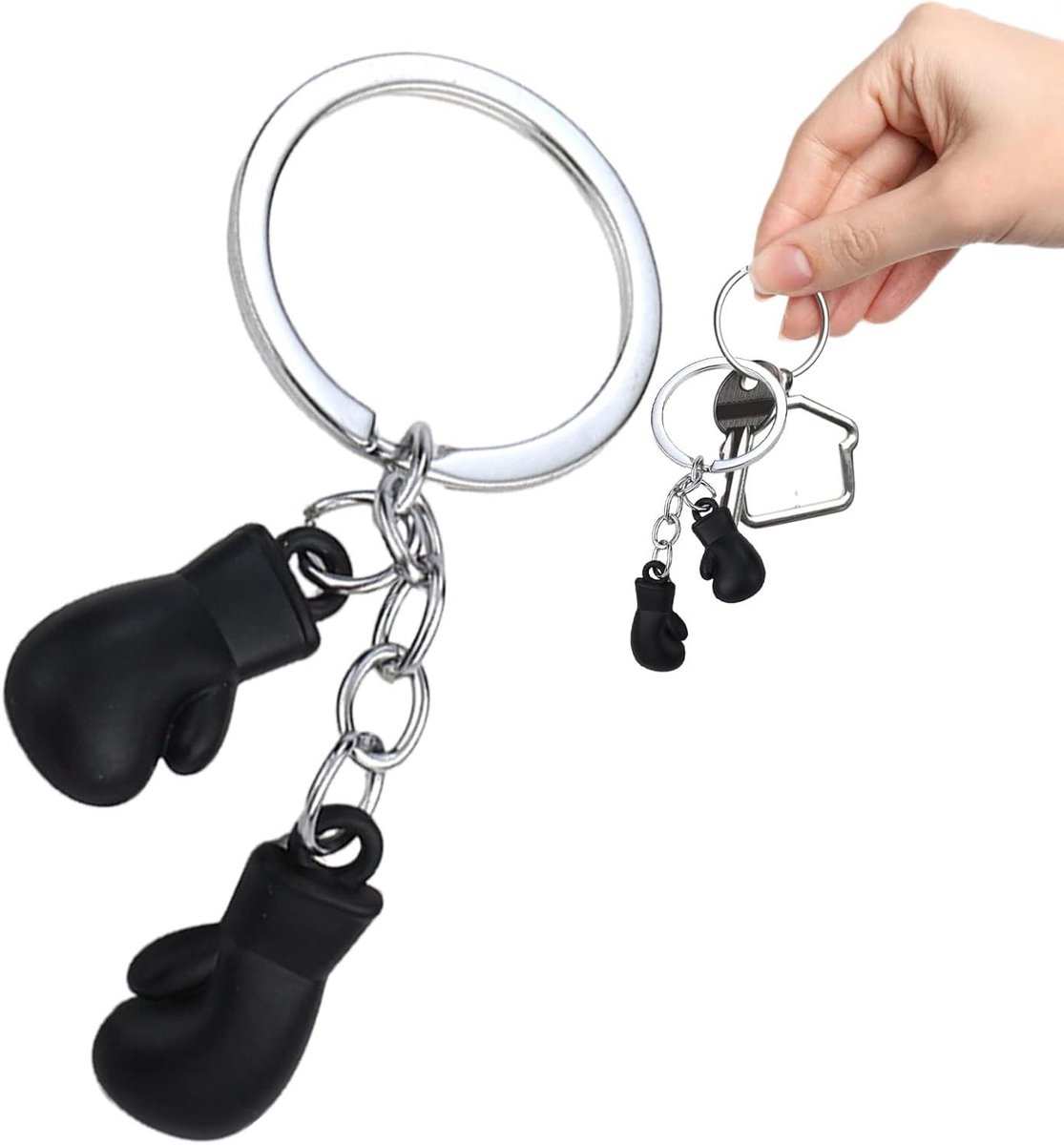 Bokshandschoenen Sleutelhanger - Bokshandschoen Hanger - Sport Accessoire - Metaal Ontwerp - 86 cm - Zwart