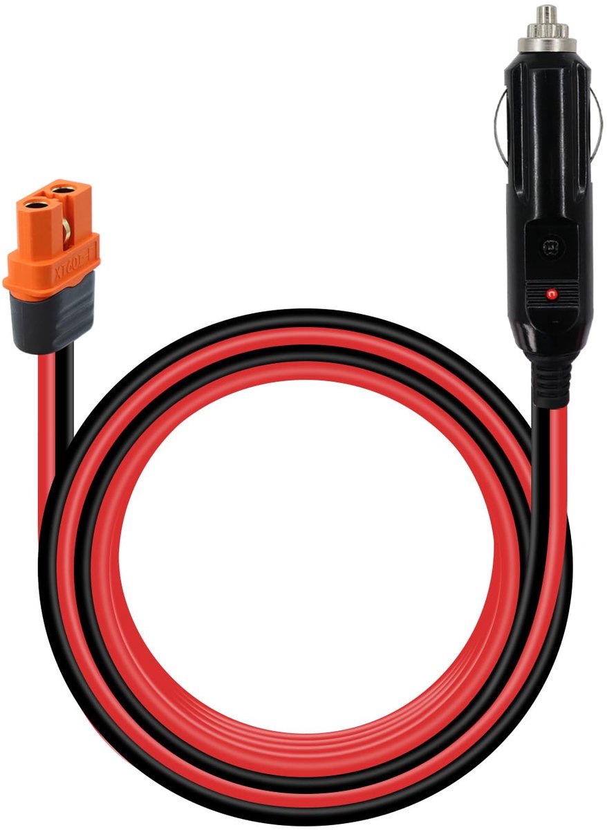SnelShoppen - XT60i naar Sigarettenaansteker Oplaadkabel 12V, 2M, 14 AWG, Voor Zonnepaneel, RV, Draagbare Energie, Met LED Indicator en 15A Zekering