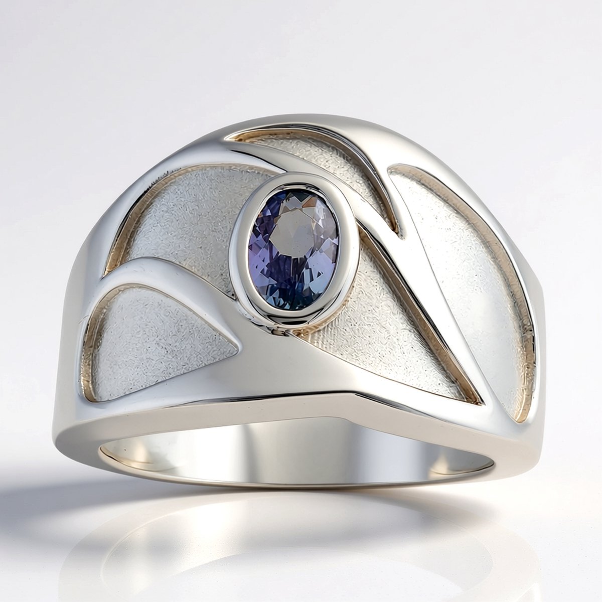 Cavill - 925 Sterling Zilver Ring met 0,34 ct Onverhitte Lila Tanzaniet - Ovaal Bezel-zetting - Elegante Natuurlijke Edelsteen Ring