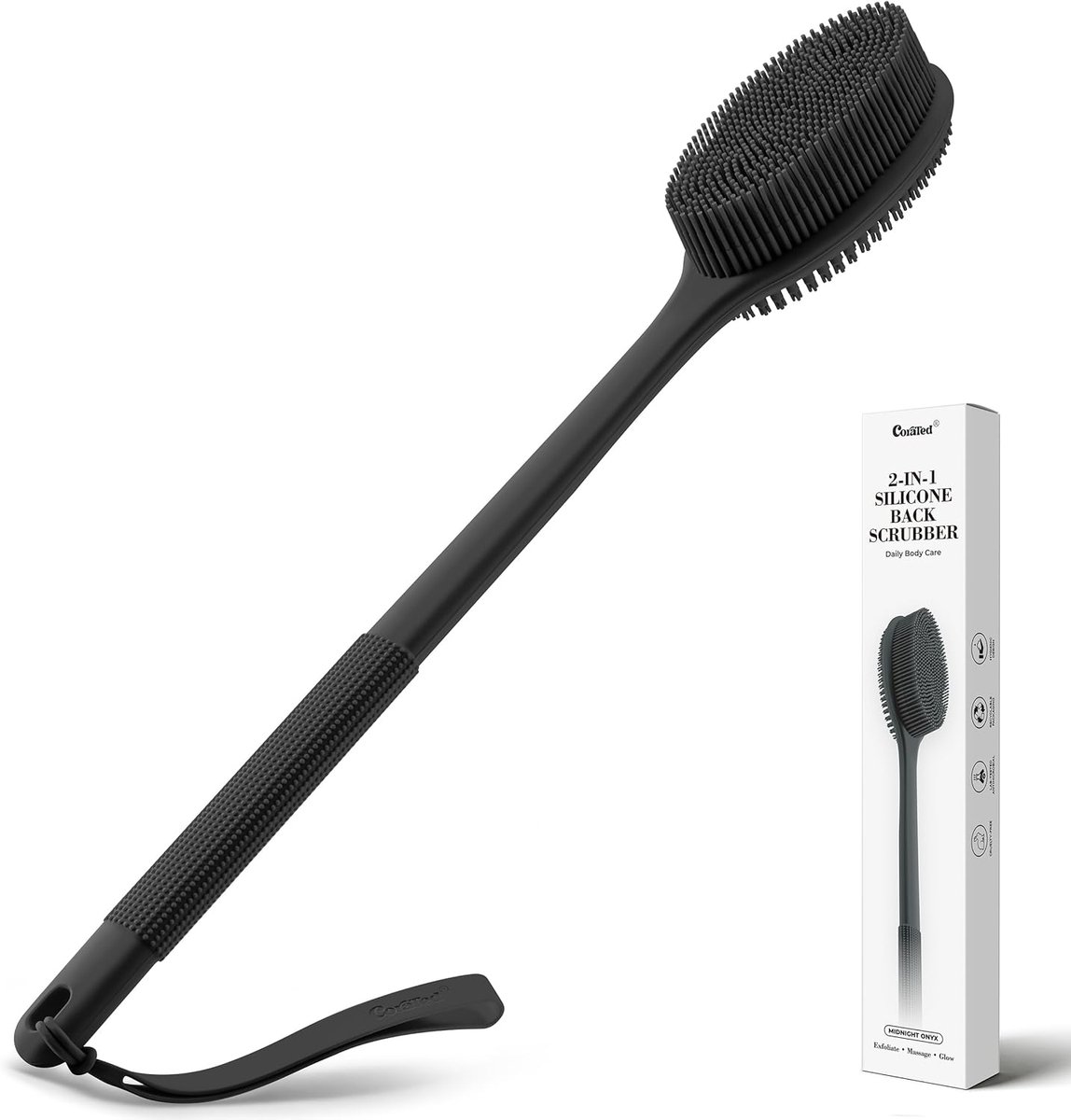 SnelShoppen - Silicone Rugborstel met Lange Handgreep, Antislip Lichaamsborstel voor Douche, Zachte Exfoliërende Badborstel met Hangoog, Hygiënisch &