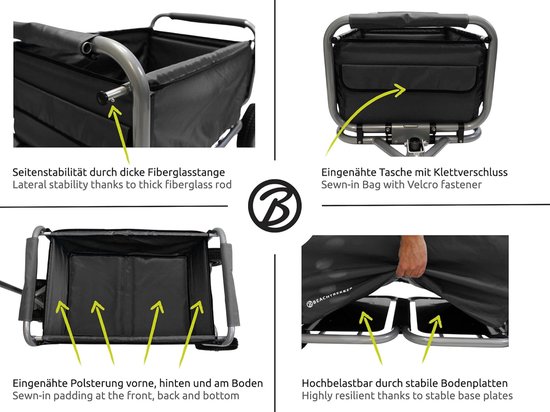 SnelShoppen - Beachtrekker Vouwbare Handkar met Rem + Zonnenscherm (Zwart, Luchtbanden) voor Camping, Strand, Tuin en Kinderen van Snelshoppen — afbeelding 4