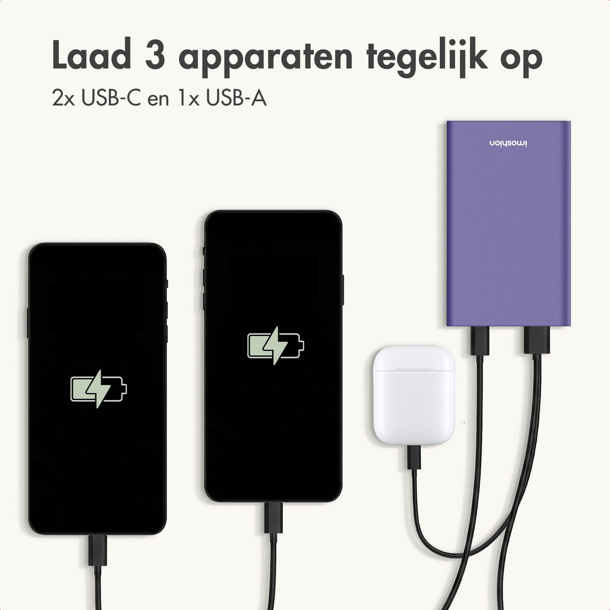 imoshion® Powerbank 20000 mAh - 30W Ultra Snellader - 4x Smartphone Opladen - USB C / USB A - Powerbanks - Universeel - Quick Charge 3.0 en Power Delivery — cadeau in Telefoon & Tablet - foto 6