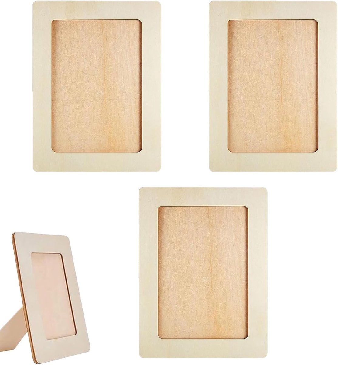 SnelShoppen - Houten Fotolijst Set van 4, DIY Houten Fotolijsten voor Creatieve Projecten, Klassieke Houten Craft Lijsten, Rectangulaire Lijsten voor