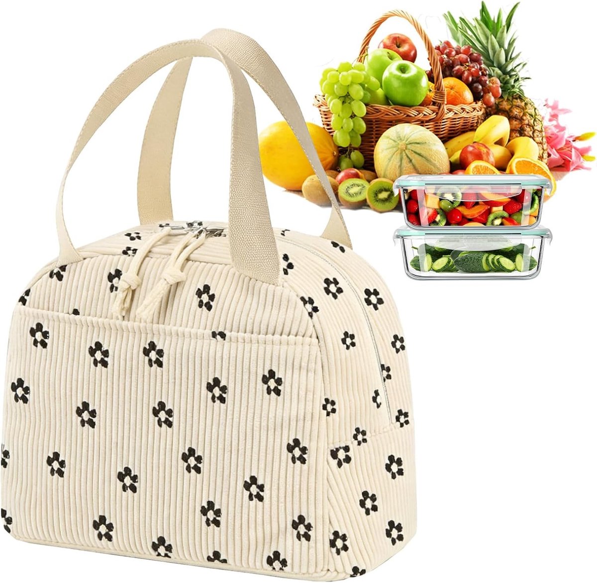 Geïsoleerde lunchtas voor vrouwen, herbruikbare koeltas voor werk, school en picknick (beige)