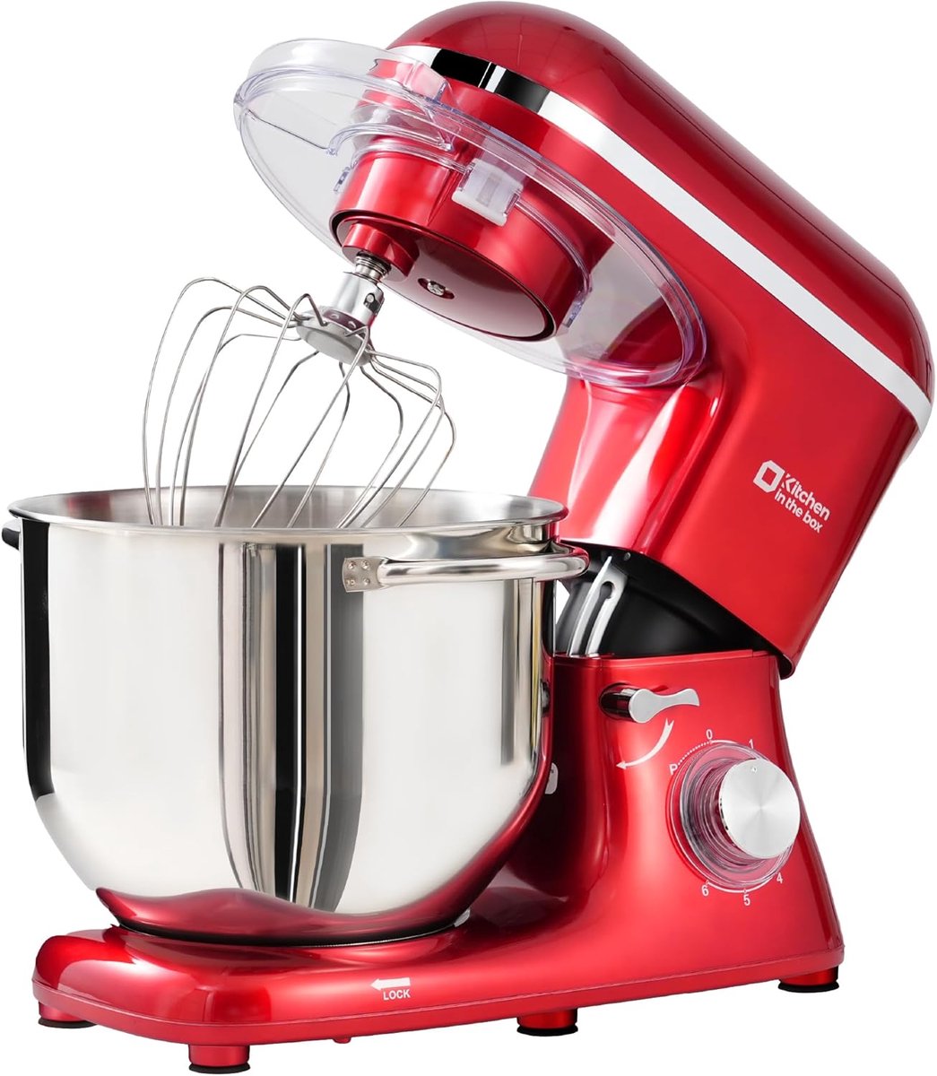 SnelShoppen - 7,5 L Keukenmachine Food Processor, 1400W Stand Mixer met Planetair Mengsysteem, Menghaak, Deeghaak, Garde - Rood voor Bakken en Koken